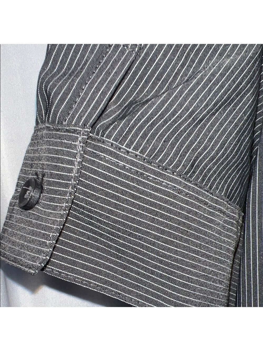 New York & Company Gray and White Striped Blouse - Picture 7 of 11